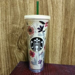 Rare Starbucks Floral 2014 24oz Venti Cold Cup Tumbler Neutral Harvest